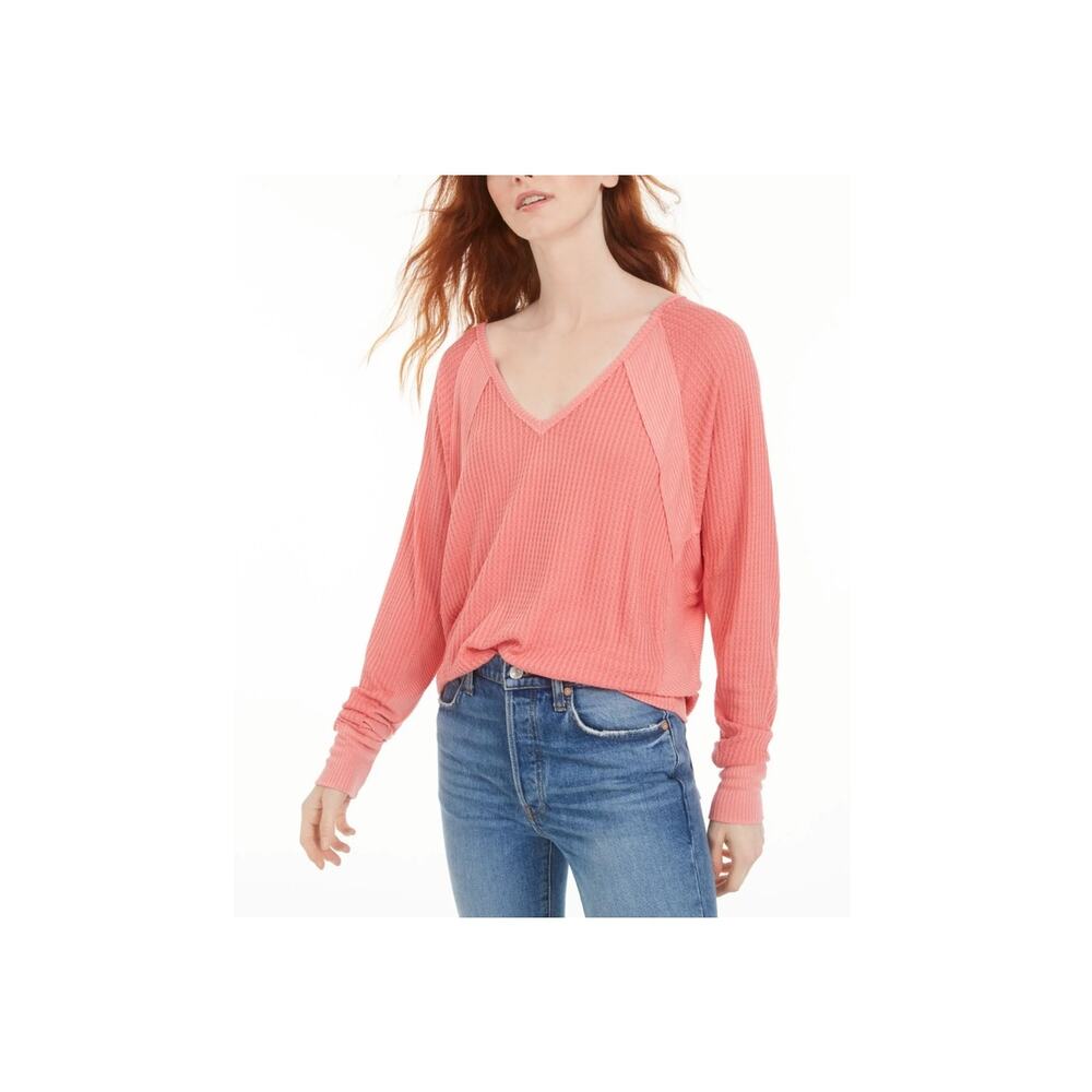 We The Free Santa Clara Thermal Coral Pullover V-Neck Oversized SZ Small